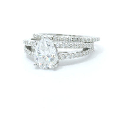 Sterling Silver with Pear Moissanite Bridal Set CTW 2.04 image 1
