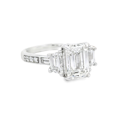 14K Gold Multistone Tri Emerald Cut Lab Diamond 2.95 CTTW