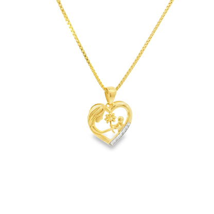 Sterling Silver Mother & Child Diamonds Charm 18 Inch Necklace