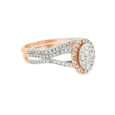 14K Rose Gold Multistone Wedding Band with Ring Elegant Oval Cluster Diamond Ring