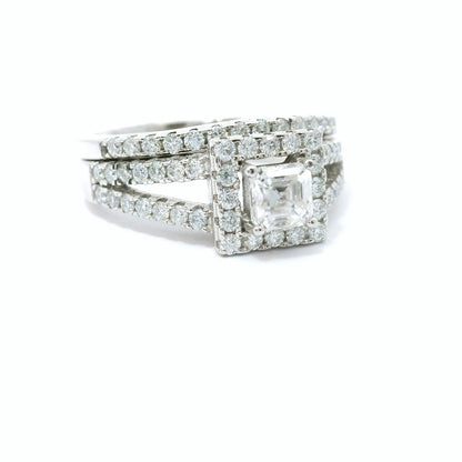 Sterling Silver with Princess Cut Moissanite Wedding Set CTW image 2