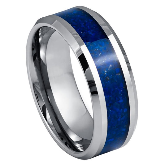 Tungsten Carbide Lapis Lazuli Ion Plated Ring 8mm