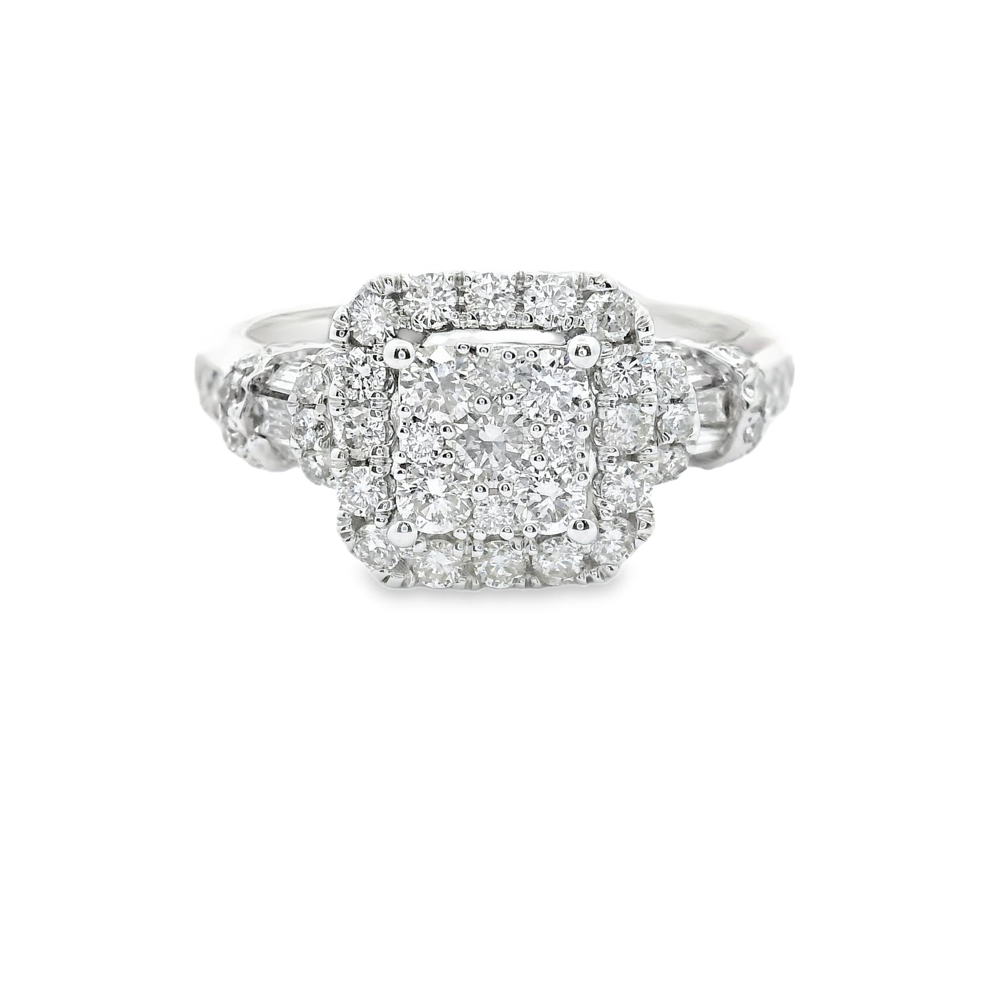 14K White Gold Multi Stone Square Cut Diamonds Ring 1.09 CTTW