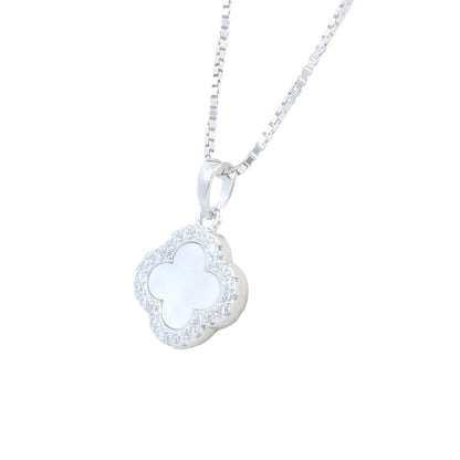 Sterling Silver Clover Motiff Pendant 18 Inch Necklace Set