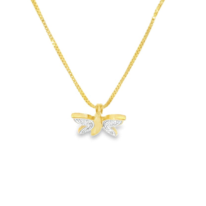 Sterling Silver Gold-Plated  Elegant Butterfly Charm 18 Inch Necklace with Round Cut Diamond Set