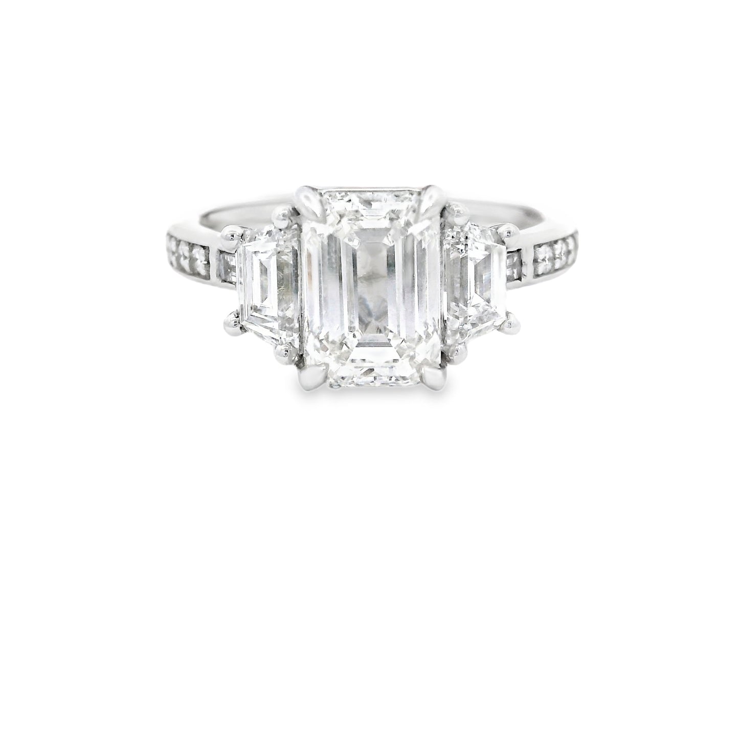 14K Gold Multistone Tri Emerald Cut Lab Diamond 2.95 CTTW