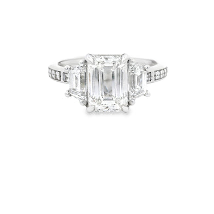 14K Gold Multistone Tri Emerald Cut Lab Diamond 2.95 CTTW