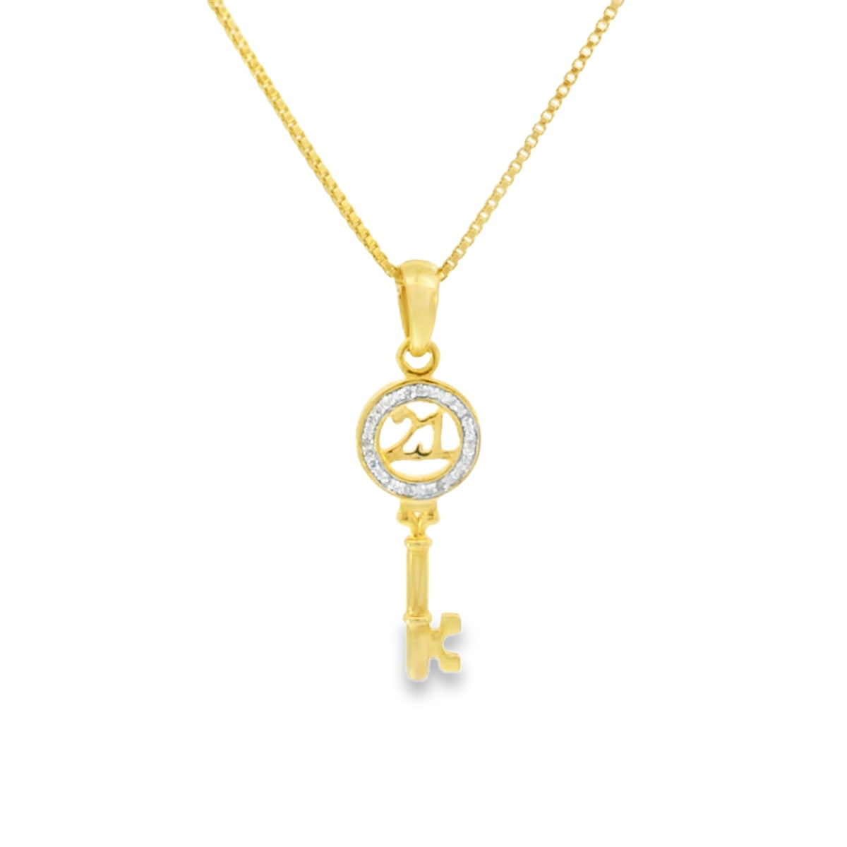 Sterling Silver Gold-Plated 21 Key Charm 18 Inch Necklace with Round Cut Diamond