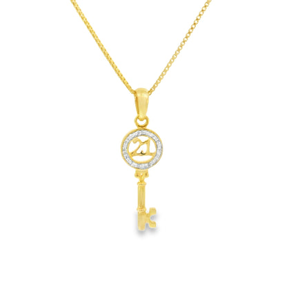 Sterling Silver Gold-Plated 21 Key Charm 18 Inch Necklace with Round Cut Diamond