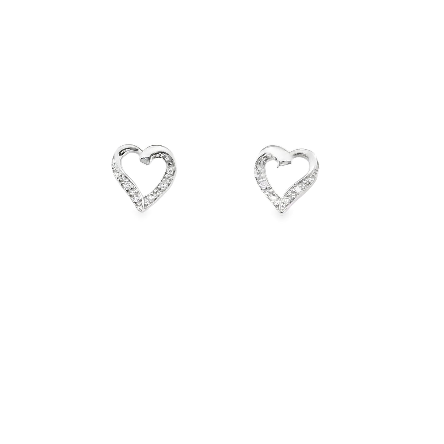 Sterling Silver Heart-Shaped  Earrings with Round Diamonds