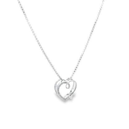 Sterling Silver Diamond Heart Charm 18 Inch Necklace Set