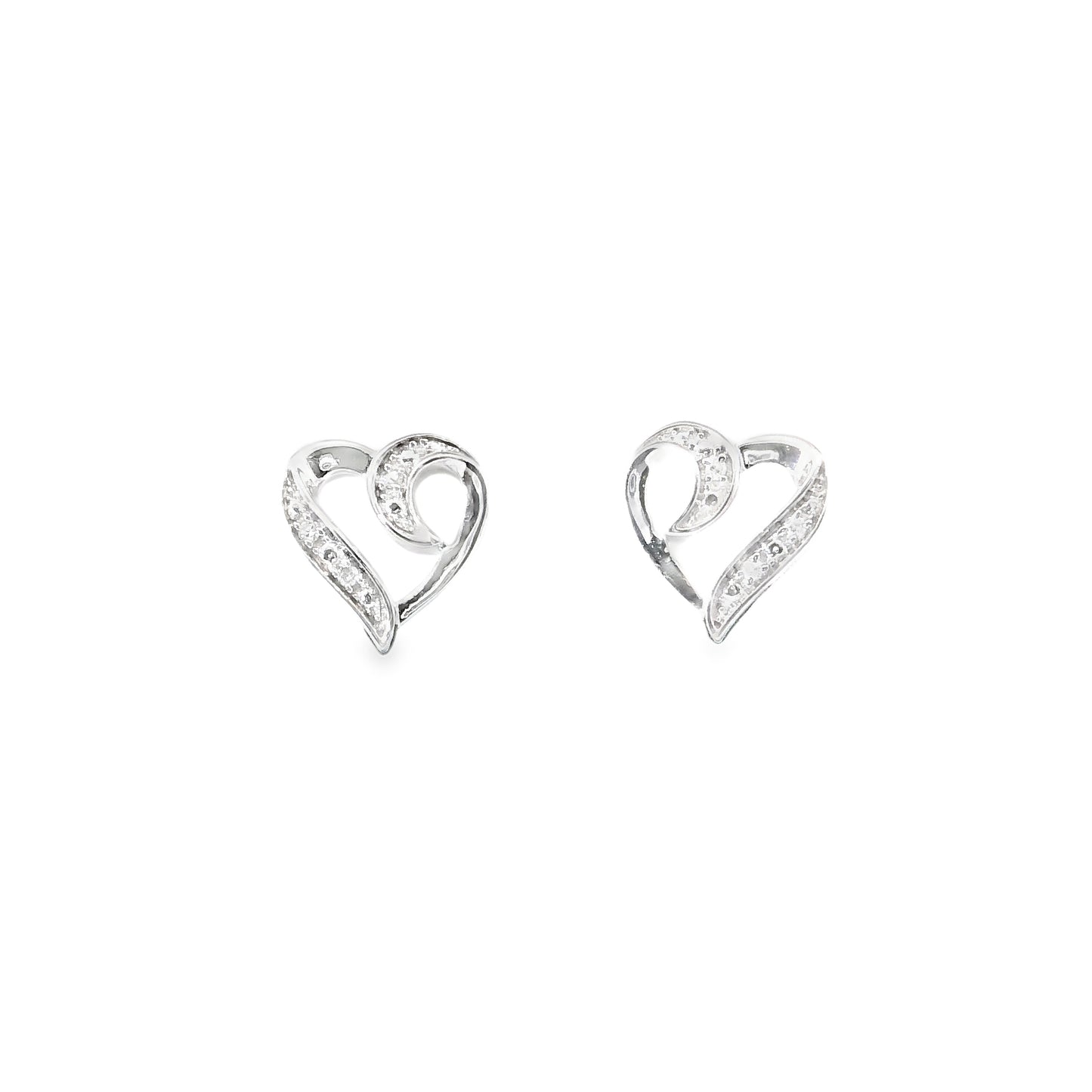Sterling Silver Heart-Shaped Diamond Earrings