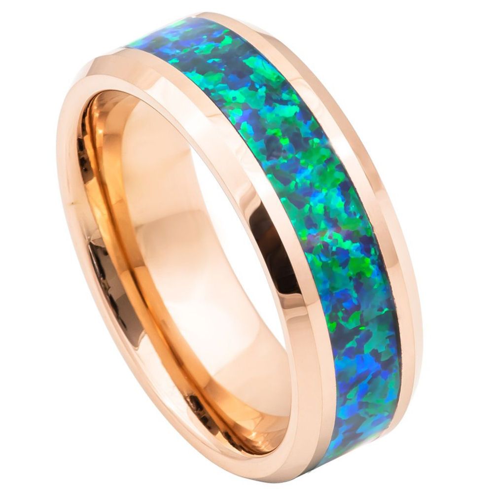Tungsten Carbide Synth Opal Ion Plated Ring 6mm