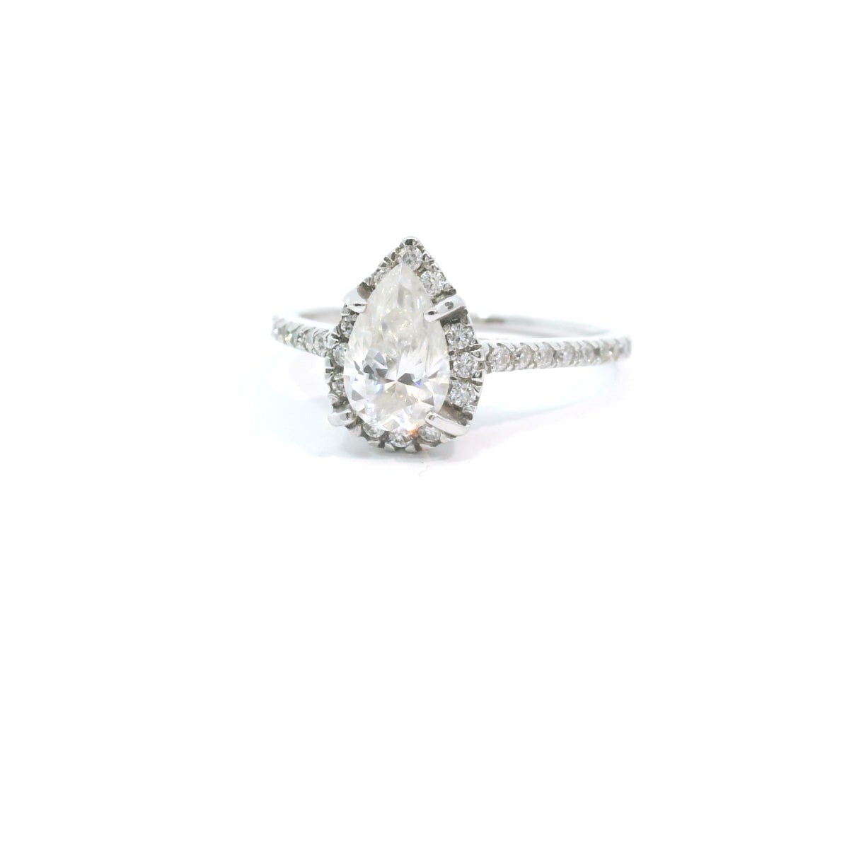 Sterling Silver with Pear Halo Moissanite Promise Ring CTW 1.22 image 2