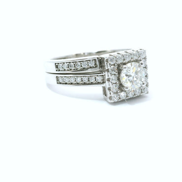 Sterling Silver with Round Brilliant Halo Moissanite Wedding Set  CTW 1.05 image 1