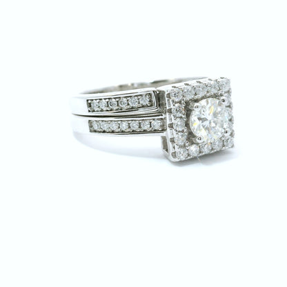 Sterling Silver with Round Brilliant Halo Moissanite Wedding Set  CTW 1.05 image 1