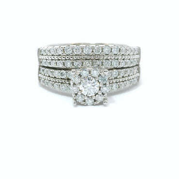 Sterling Silver with Round Brilliant Moissanite Wedding Set CTW 0.85 image 1