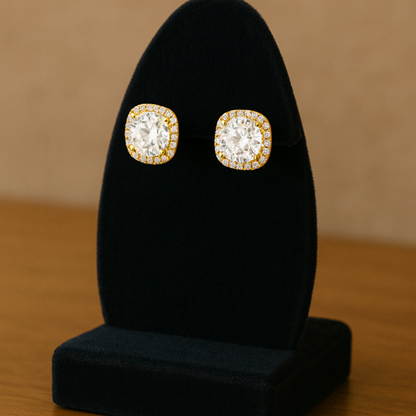 14K Yellow Gold Round Cut Studs Halo Lab Diamond Screwback Earrings 5.65 CCTW VS