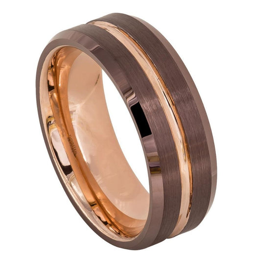 Tungsten Carbide Rose Grooved Beveled Ring 8mm
