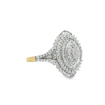 14K Yellow Gold Multistone Ring with Round Cut Diamonds