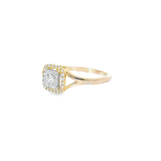 10K Rose Gold Square Halo Ring with Cushion Cut Diamond .20 CTW