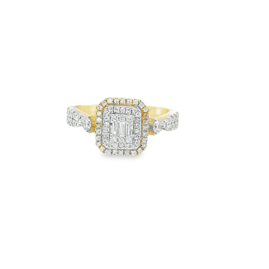 Yellow Gold Multistone Ring with Emerald Cut Diamond