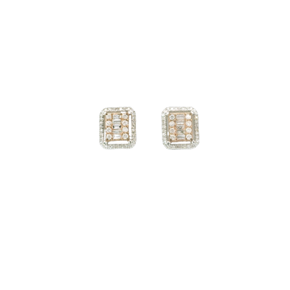 10K Rose Gold Rounded Square Diamond Screwback Earrings 0.49 CT