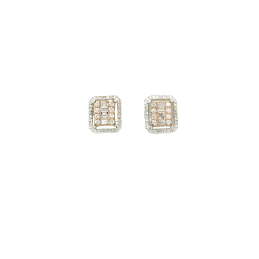 10K Rose Gold Rounded Square Diamond Screwback Earrings 0.49 CT
