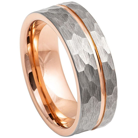 Tungsten Carbide Two-Tone Hammered Ring 8mm